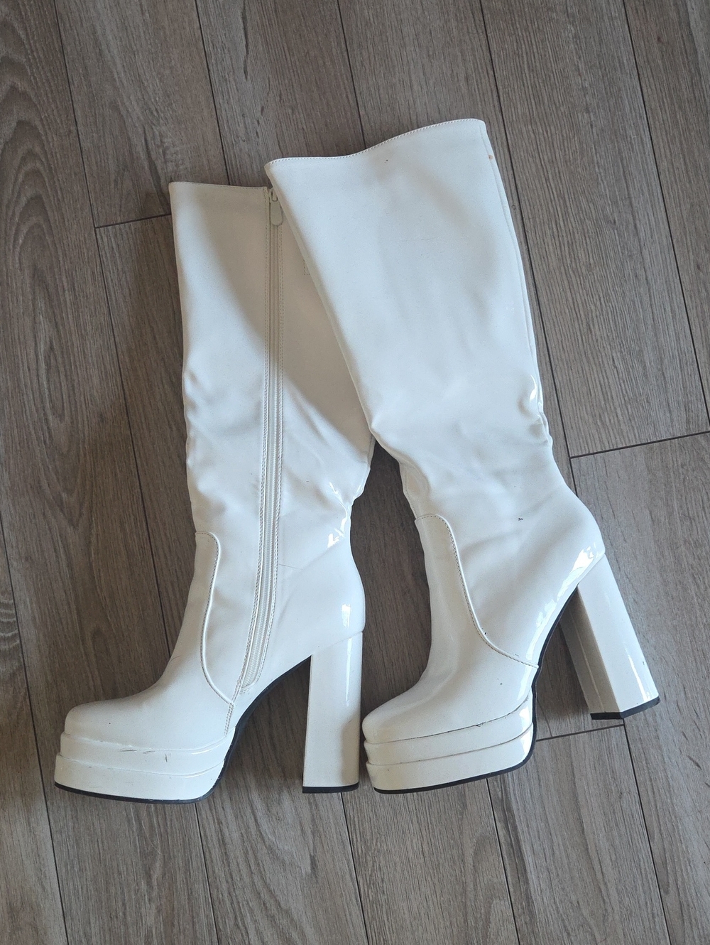 Dream Pairs 7.5 White Patent Platform Knee-High Boots